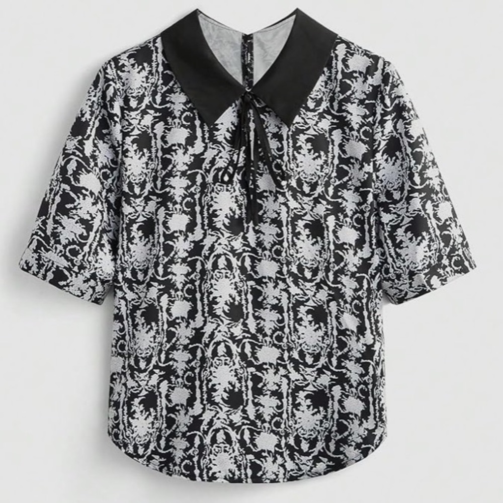 NWT No Label Size L Random Printed Simple Collared Daily Blouse